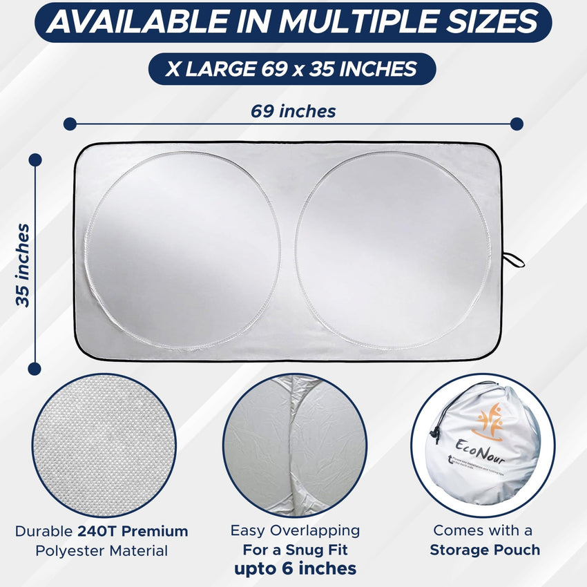 EcoNour Patented Design for Car Windshield Sun Shade | Blocks 99% Heat and Keep Interior Cool | Fits Cars, SUV, Truck | Automotive Sun Screen,Visor and Summer Vehicle Accessories | Medium (64x32) - 7DAY'S