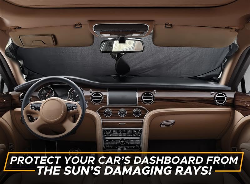 EcoNour Patented Design for Car Windshield Sun Shade | Blocks 99% Heat and Keep Interior Cool | Fits Cars, SUV, Truck | Automotive Sun Screen,Visor and Summer Vehicle Accessories | Medium (64x32) - 7DAY'S