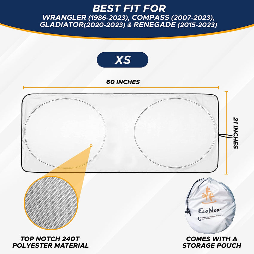 EcoNour Patented Design for Car Windshield Sun Shade | Blocks 99% Heat and Keep Interior Cool | Fits Cars, SUV, Truck | Automotive Sun Screen,Visor and Summer Vehicle Accessories | Medium (64x32) - 7DAY'S