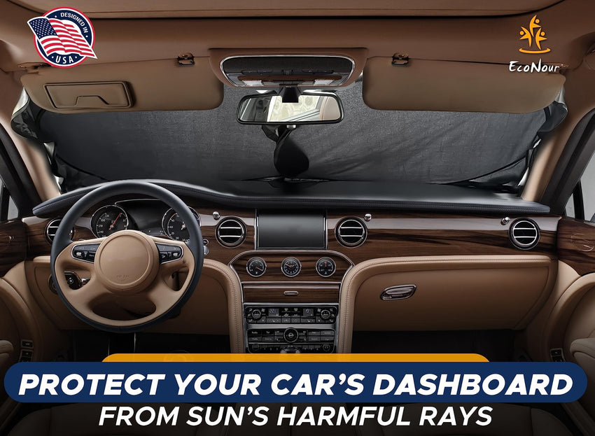 EcoNour Patented Design for Car Windshield Sun Shade | Blocks 99% Heat and Keep Interior Cool | Fits Cars, SUV, Truck | Automotive Sun Screen,Visor and Summer Vehicle Accessories | Medium (64x32) - 7DAY'S