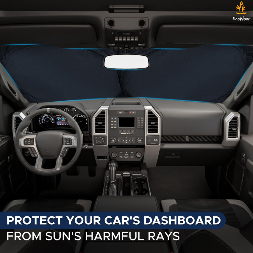 EcoNour Patented Design for Car Windshield Sun Shade | Blocks 99% Heat and Keep Interior Cool | Fits Cars, SUV, Truck | Automotive Sun Screen,Visor and Summer Vehicle Accessories | Medium (64x32) - 7DAY'S