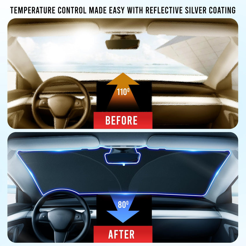 EcoNour Patented Design for Car Windshield Sun Shade | Blocks 99% Heat and Keep Interior Cool | Fits Cars, SUV, Truck | Automotive Sun Screen,Visor and Summer Vehicle Accessories | Medium (64x32) - 7DAY'S