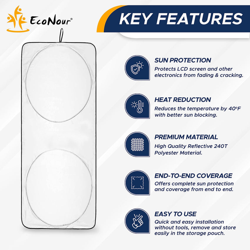 EcoNour Patented Design for Car Windshield Sun Shade | Blocks 99% Heat and Keep Interior Cool | Fits Cars, SUV, Truck | Automotive Sun Screen,Visor and Summer Vehicle Accessories | Medium (64x32) - 7DAY'S