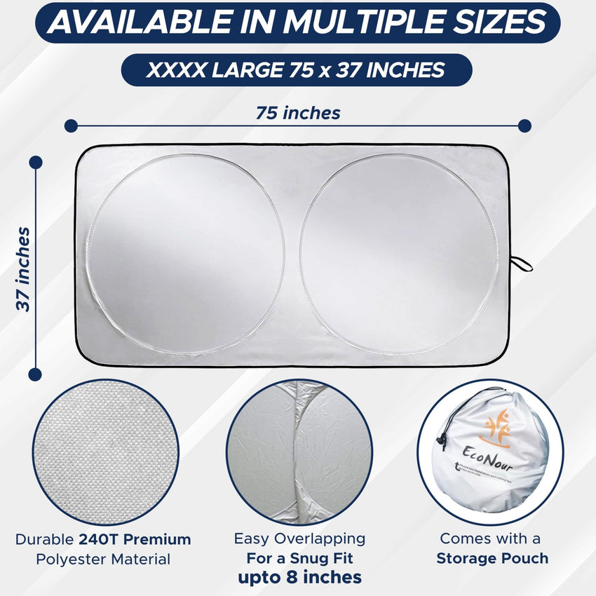 EcoNour Patented Design for Car Windshield Sun Shade | Blocks 99% Heat and Keep Interior Cool | Fits Cars, SUV, Truck | Automotive Sun Screen,Visor and Summer Vehicle Accessories | Medium (64x32) - 7DAY'S