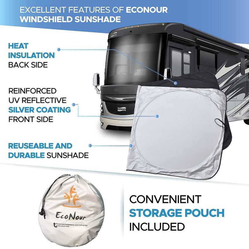 EcoNour Patented Design for Car Windshield Sun Shade | Blocks 99% Heat and Keep Interior Cool | Fits Cars, SUV, Truck | Automotive Sun Screen,Visor and Summer Vehicle Accessories | Medium (64x32) - 7DAY'S