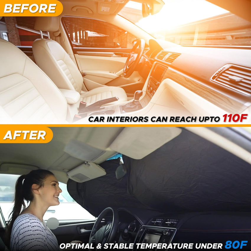 EcoNour Patented Design for Car Windshield Sun Shade | Blocks 99% Heat and Keep Interior Cool | Fits Cars, SUV, Truck | Automotive Sun Screen,Visor and Summer Vehicle Accessories | Medium (64x32) - 7DAY'S