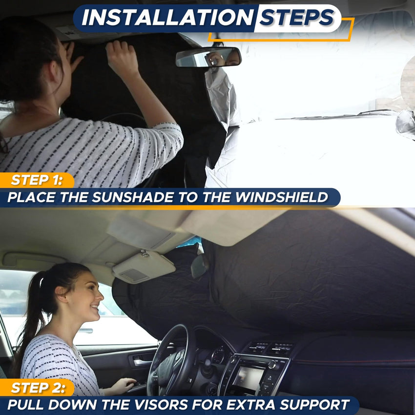 EcoNour Patented Design for Car Windshield Sun Shade | Blocks 99% Heat and Keep Interior Cool | Fits Cars, SUV, Truck | Automotive Sun Screen,Visor and Summer Vehicle Accessories | Medium (64x32) - 7DAY'S