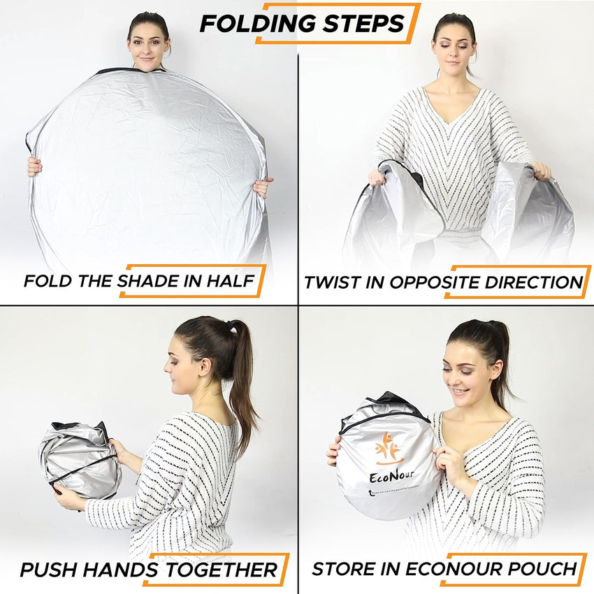 EcoNour Patented Design for Car Windshield Sun Shade | Blocks 99% Heat and Keep Interior Cool | Fits Cars, SUV, Truck | Automotive Sun Screen,Visor and Summer Vehicle Accessories | Medium (64x32) - 7DAY'S