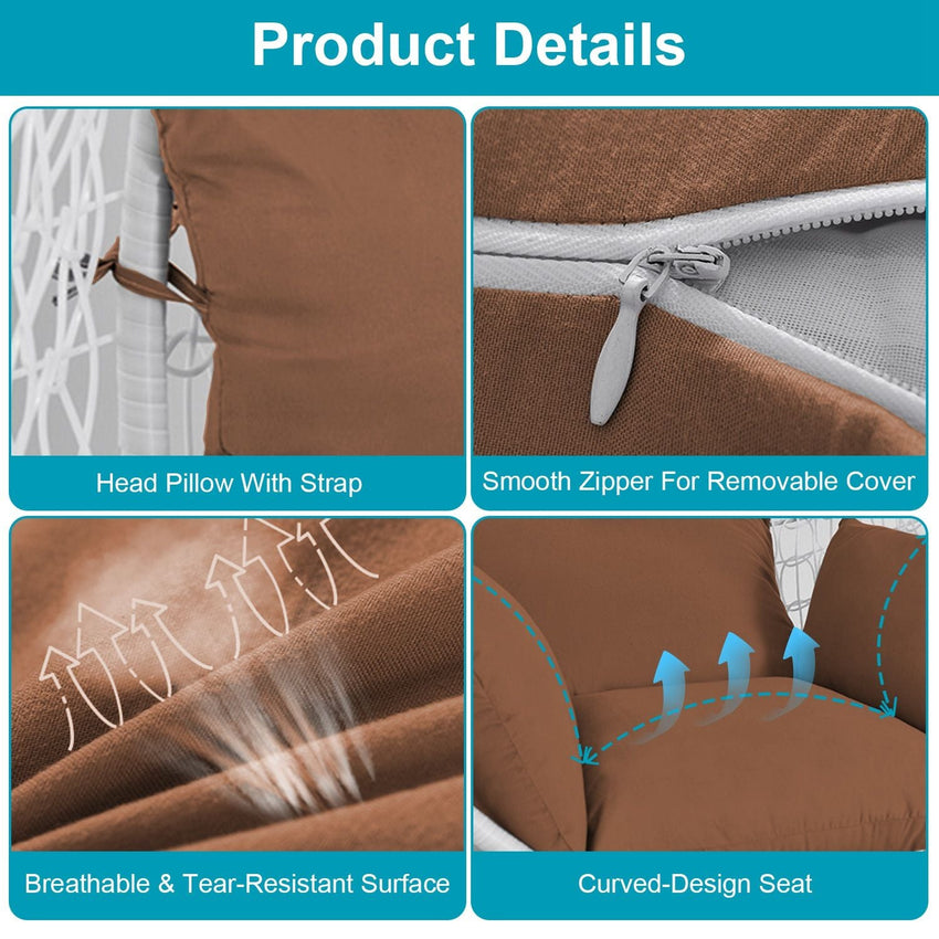 Egg Chair Cushion Hanging Basket Seat Cushion Thicken Soft Egg Swing Chair Pad Hanging Egg Chair Cushion with Headrest - 7DAY'S