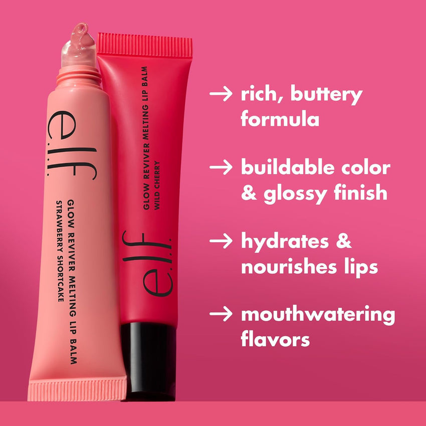e.l.f. Glow Reviver Melting Lip Balm, Hydrating Tinted Lip Balm For A Glossy Finish & Soft, Supple Lips, Vegan & Cruelty - Free, Strawberry Shortcake - 7DAY'S