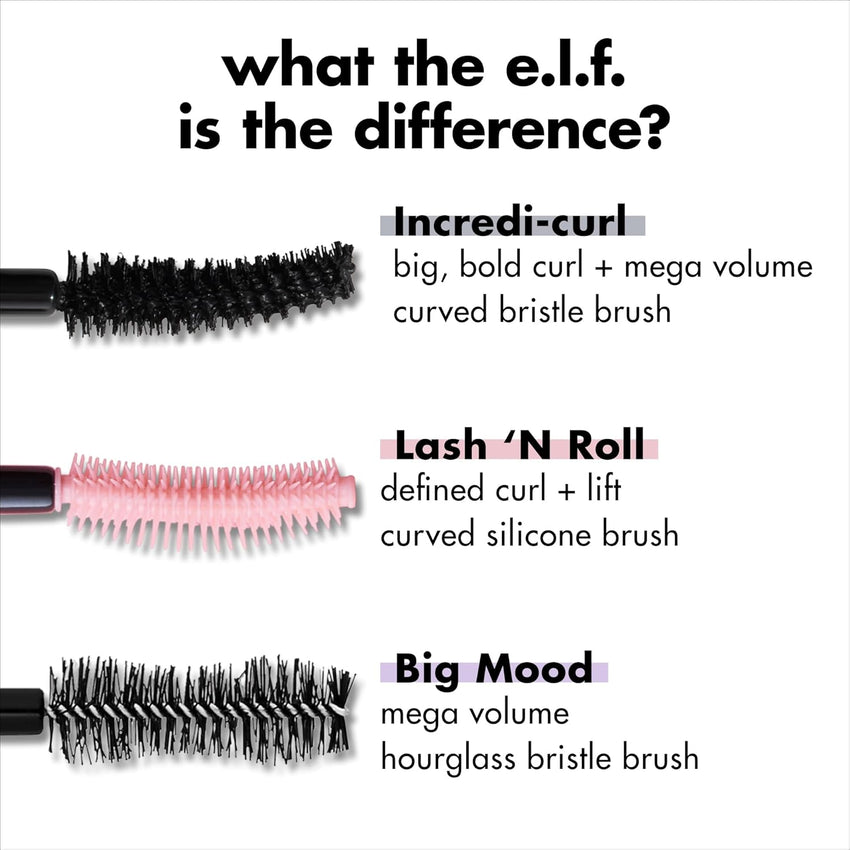 e.l.f. Incredi - Curl Mascara, Volumizing Mascara For A Bold, Lasting, Lifted Curl, Smudge - Resistant Formula, Vegan & Cruelty - Free, Pitch Black - 7DAY'S