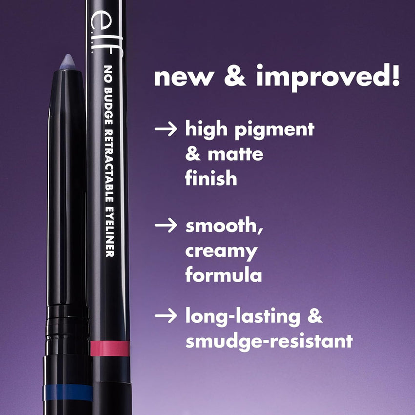 e.l.f. No Budge Retractable Eyeliner, Creamy, Ultra - Pigmented & Waterproof, Creates Bold & Defined Lines, Vegan & Cruelty - Free, Black - 7DAY'S