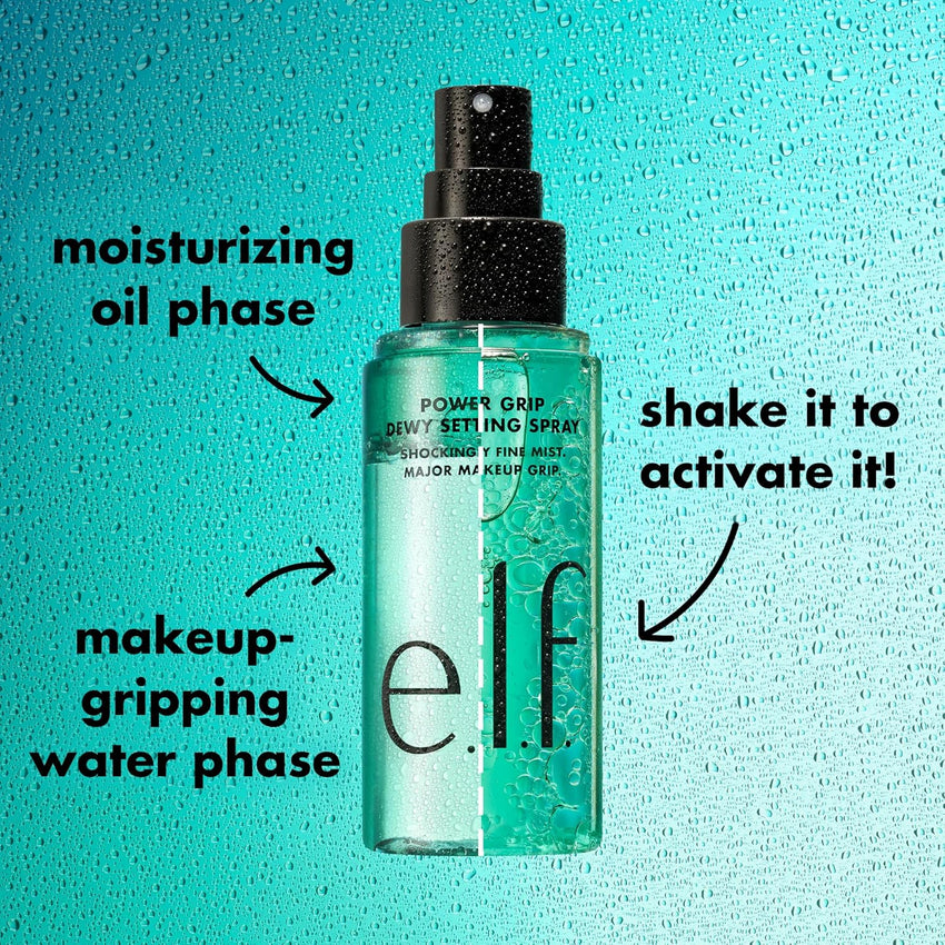 e.l.f. Power Grip Dewy Setting Spray, Ultra Fine Mist Made With Hyaluronic Acid, Grips Makeup For A Hydrated, Dewy Finish, Vegan & Cruelty - Free - 7DAY'S