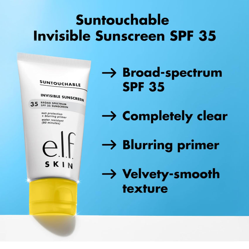 e.l.f. SKIN Suntouchable Invisible SPF 35, Lightweight, Gel - based Sunscreen For A Smooth Complexion, Doubles As A Makeup Primer, Vegan & Cruelty - Free, Packaging May Vary - 7DAY'S