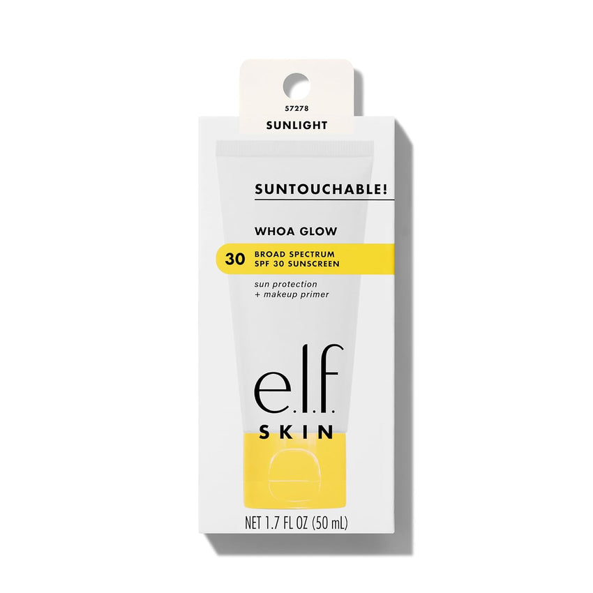 e.l.f. SKIN Suntouchable Whoa Glow SPF 30, Sunscreen & Makeup Primer For A Glowy Finish, Made With Hyaluronic Acid, Vegan & Cruelty - Free, Packaging May Vary, Sunlight - 7DAY'S