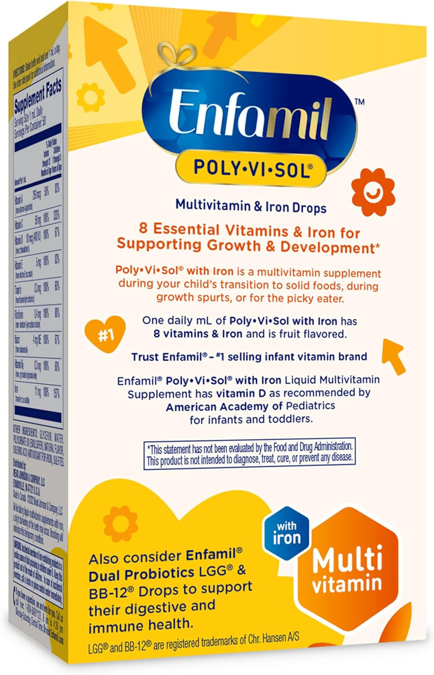 Enfamil Poly - Vi - Sol with Iron Liquid Multivitamin Drops, Supports Growth & Development*, 50mL Bottle - 7DAY'S