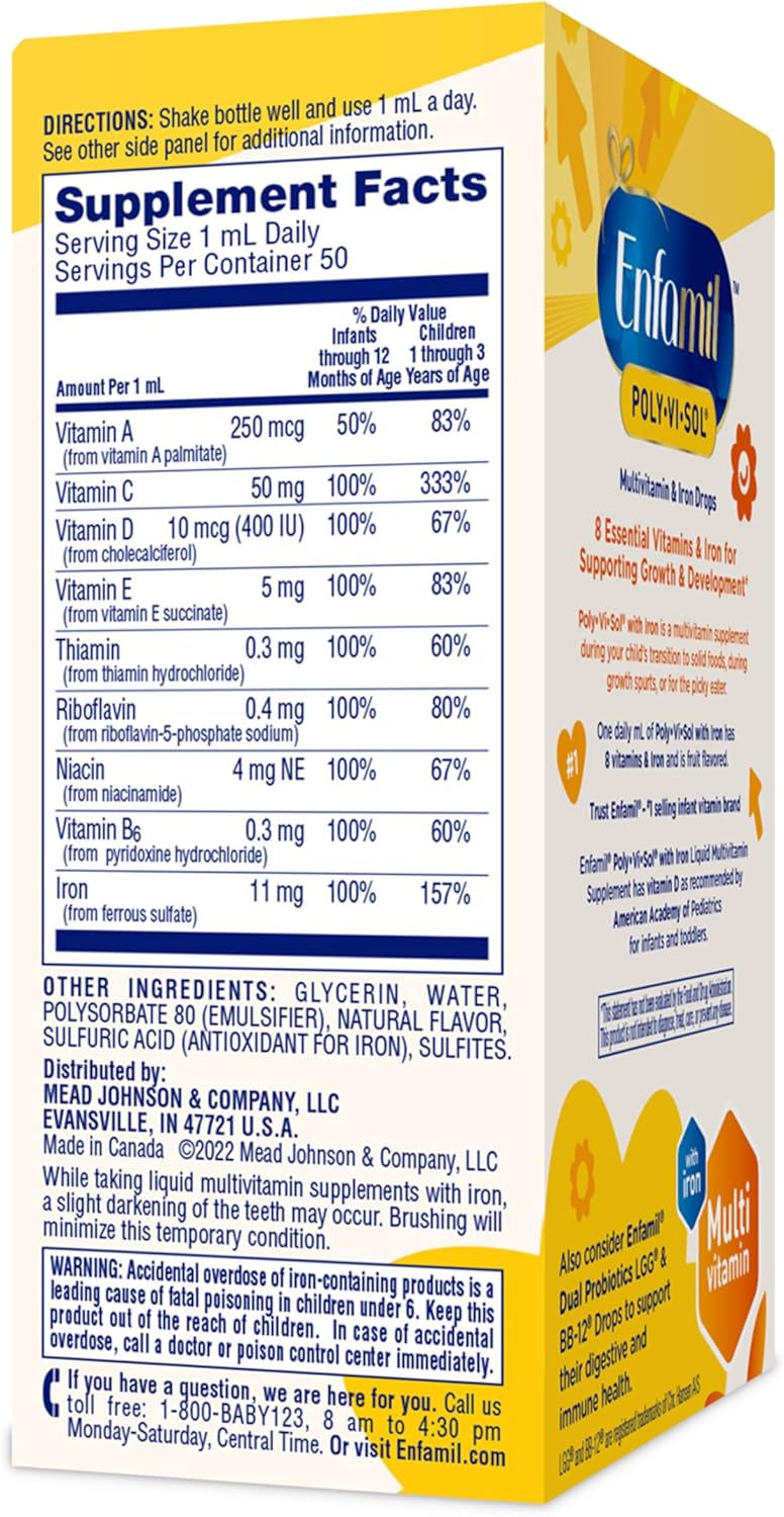 Enfamil Poly - Vi - Sol with Iron Liquid Multivitamin Drops, Supports Growth & Development*, 50mL Bottle - 7DAY'S