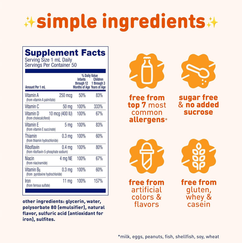 Enfamil Poly - Vi - Sol with Iron Liquid Multivitamin Drops, Supports Growth & Development*, 50mL Bottle - 7DAY'S