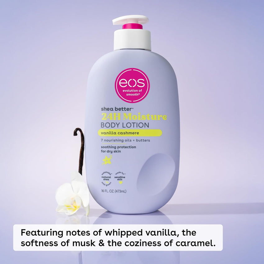 eos Shea Better Body Lotion Vanilla Cashmere, 24 - Hour Moisture Skin Care, Lightweight & Non - Greasy, Natural Shea, Vegan, Vanilla Body Lotion, 16 fl oz - 7DAY'S