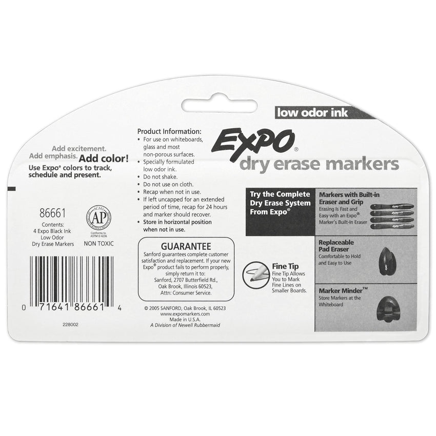 EXPO Dry Erase Markers, Low Odor Ink, Black, Fine Tip, 4 Count - Easily Erases, Vibrant Ink, Ideal for Classroom, Back to School Supplies, Teachers, Office, Whiteboard & Home - 7DAY'S