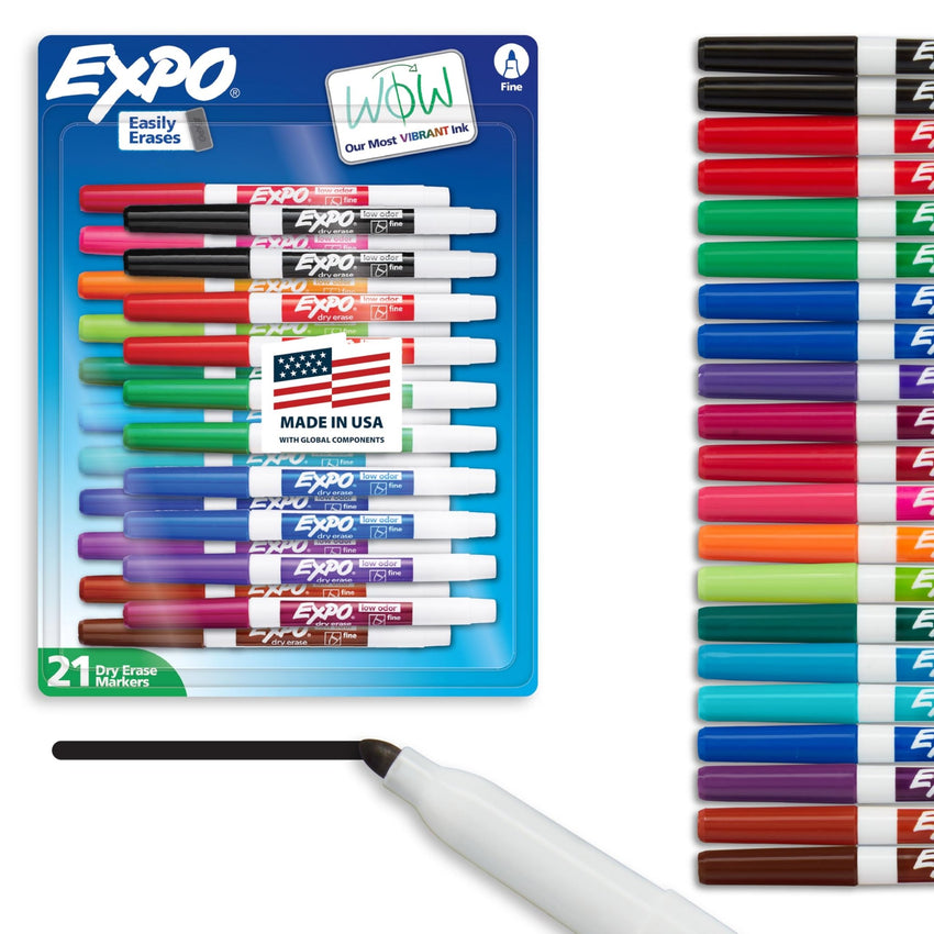 EXPO Dry Erase Markers, Low Odor Ink, Black, Fine Tip, 4 Count - Easily Erases, Vibrant Ink, Ideal for Classroom, Back to School Supplies, Teachers, Office, Whiteboard & Home - 7DAY'S