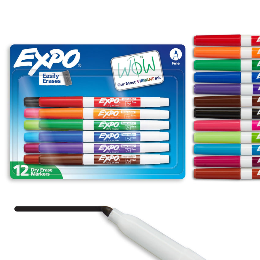 EXPO Dry Erase Markers, Low Odor Ink, Black, Fine Tip, 4 Count - Easily Erases, Vibrant Ink, Ideal for Classroom, Back to School Supplies, Teachers, Office, Whiteboard & Home - 7DAY'S