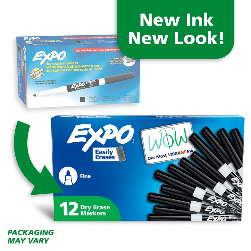 EXPO Dry Erase Markers, Low Odor Ink, Black, Fine Tip, 4 Count - Easily Erases, Vibrant Ink, Ideal for Classroom, Back to School Supplies, Teachers, Office, Whiteboard & Home - 7DAY'S