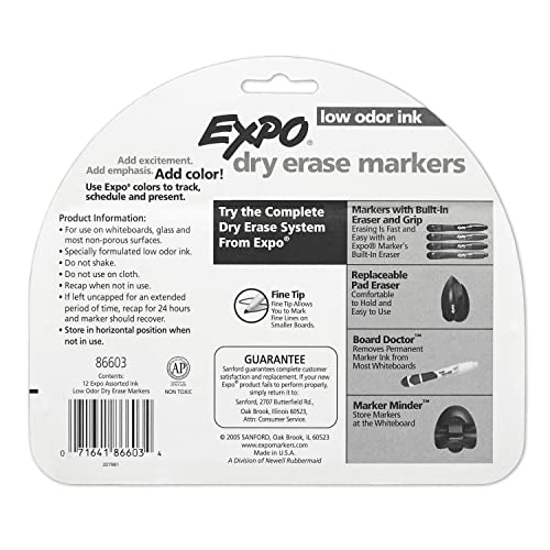 EXPO Dry Erase Markers, Low Odor Ink, Black, Fine Tip, 4 Count - Easily Erases, Vibrant Ink, Ideal for Classroom, Back to School Supplies, Teachers, Office, Whiteboard & Home - 7DAY'S