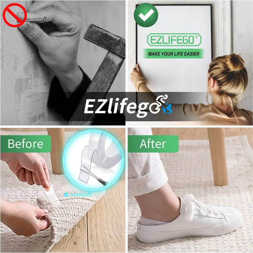 EZlifego Double Sided Tape Heavy Duty, Nano Double Sided Adhesive Tape, Clear Mounting Tape Picture Hanging Adhesive Strips (9.85FT) - 7DAY'S