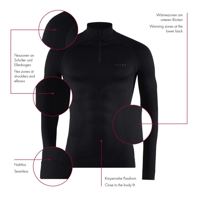 FALKE Men's Maximum Warm Zip Base Layer Top, 1 Piece - 7DAY'S