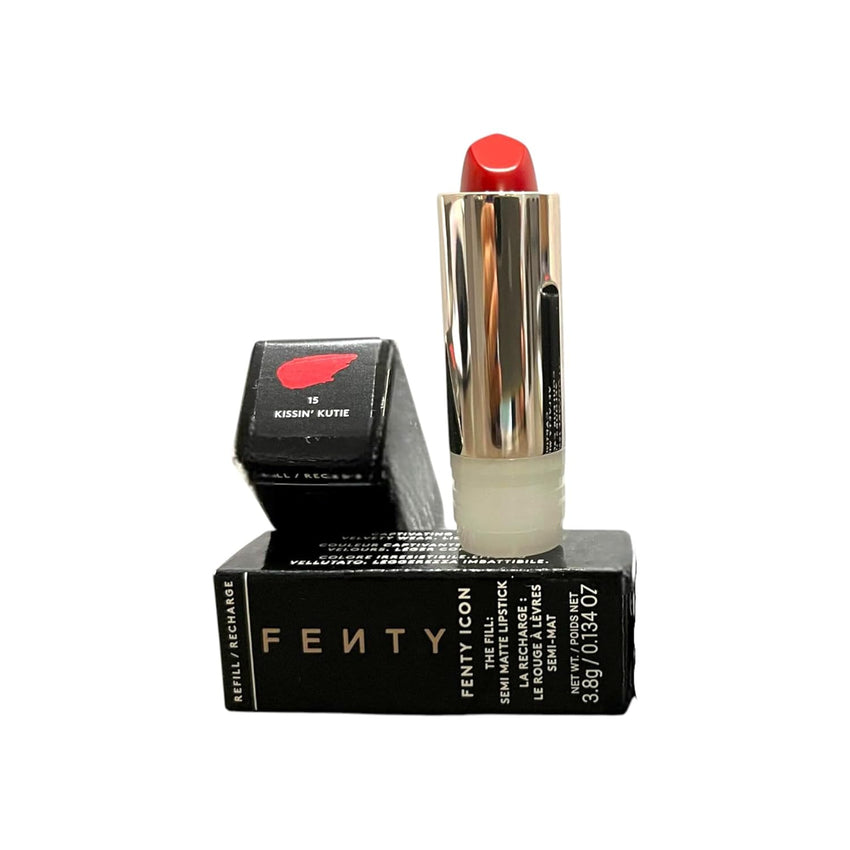 FENTY BEAUTY by Rihanna Icon Semi - Matte Lipstick Refill - Kissin' Kutie | Refillable Lip Color, Longwear, Lightweight, Nude Pink, 3.8g / 0.134oz - 7DAY'S