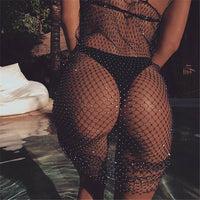 Fishnet Diamond Beach Cover Up Women Bikini Crystal Cover - ups Dress Hollow Out Crochet Mesh kaftan Swimsuit Swimwear Dresses - 7DAY'S