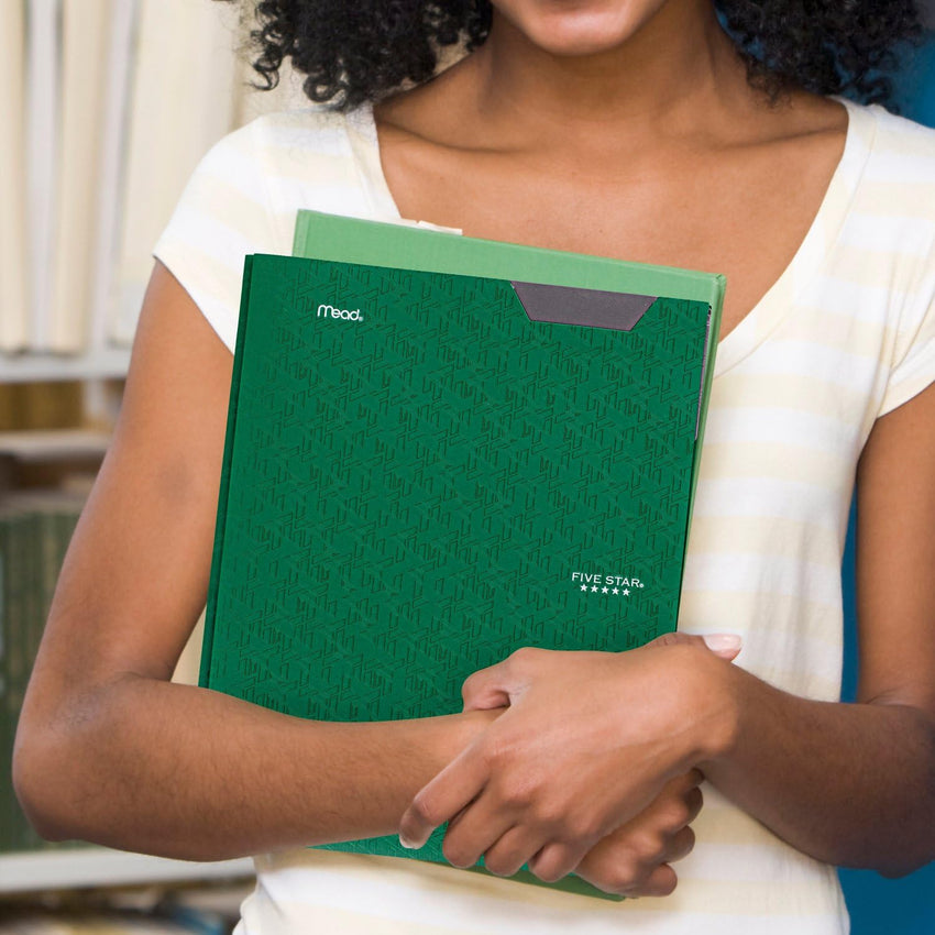 Five Star 2 - Pocket Folder, 4 Pack, Plastic Folder with Stay - Put Tabs and Prong Fasteners, Holds 8 - 1/2" x 11" Paper, Black, Fire Red, Forest Green, Pacific Blue (38048) - 7DAY'S