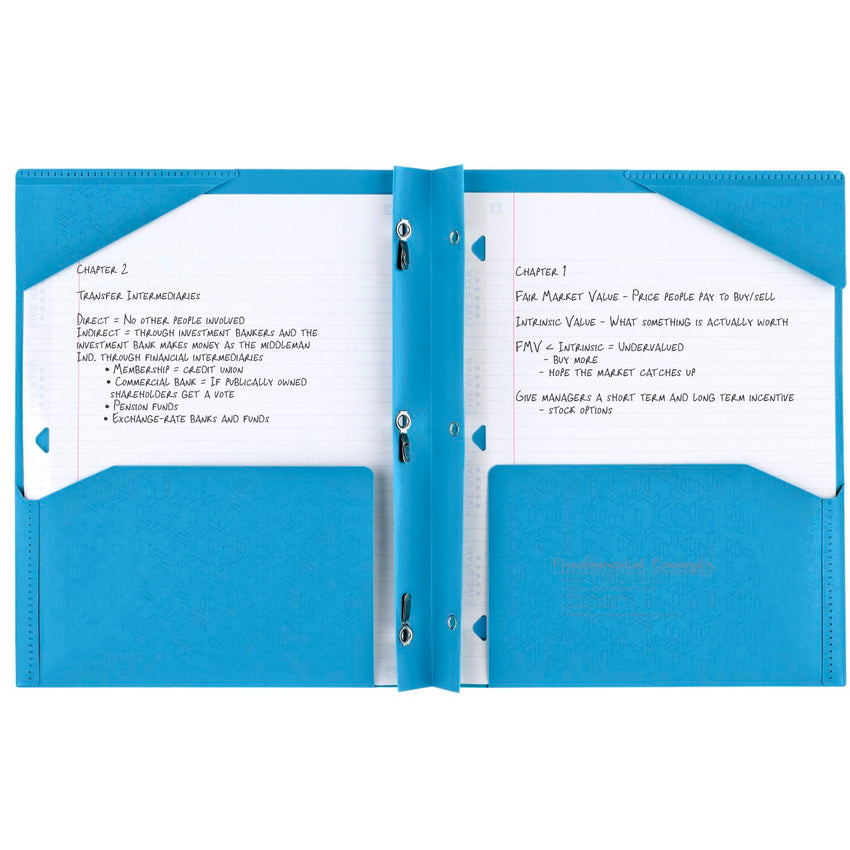 Five Star 2 - Pocket Folder, 4 Pack, Plastic Folder with Stay - Put Tabs and Prong Fasteners, Holds 8 - 1/2" x 11" Paper, Black, Fire Red, Forest Green, Pacific Blue (38048) - 7DAY'S