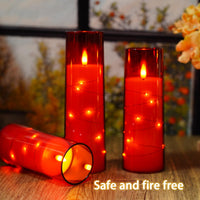 Flickering Flameless LED Candles, 9 Pcs with Embedded Star String, Acrylic LED Pillar Candles with Remote, Suitable for Home Decoration (Grey) - 7DAY'S