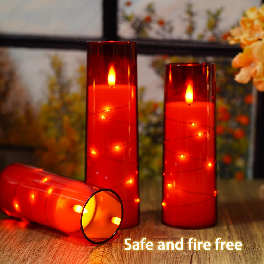 Flickering Flameless LED Candles, 9 Pcs with Embedded Star String, Acrylic LED Pillar Candles with Remote, Suitable for Home Decoration (Grey) - 7DAY'S