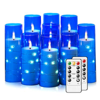 Flickering Flameless LED Candles, 9 Pcs with Embedded Star String, Acrylic LED Pillar Candles with Remote, Suitable for Home Decoration (Grey) - 7DAY'S