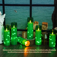 Flickering Flameless LED Candles, 9 Pcs with Embedded Star String, Acrylic LED Pillar Candles with Remote, Suitable for Home Decoration (Grey) - 7DAY'S