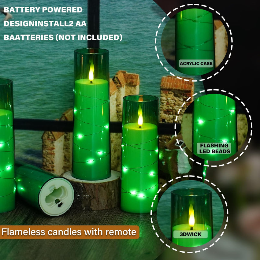 Flickering Flameless LED Candles, 9 Pcs with Embedded Star String, Acrylic LED Pillar Candles with Remote, Suitable for Home Decoration (Grey) - 7DAY'S