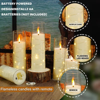 Flickering Flameless LED Candles, 9 Pcs with Embedded Star String, Acrylic LED Pillar Candles with Remote, Suitable for Home Decoration (Grey) - 7DAY'S