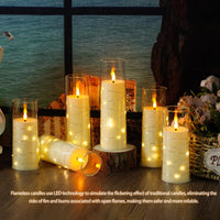 Flickering Flameless LED Candles, 9 Pcs with Embedded Star String, Acrylic LED Pillar Candles with Remote, Suitable for Home Decoration (Grey) - 7DAY'S