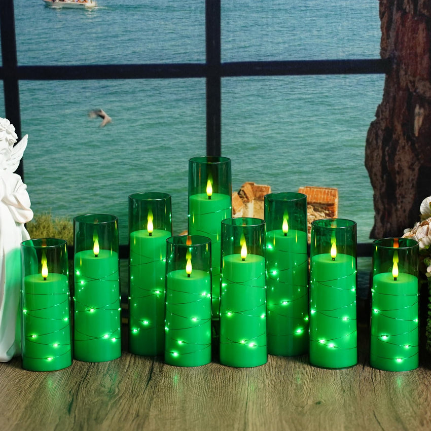 Flickering Flameless LED Candles, 9 Pcs with Embedded Star String, Acrylic LED Pillar Candles with Remote, Suitable for Home Decoration (Grey) - 7DAY'S