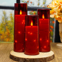 Flickering Flameless LED Candles, 9 Pcs with Embedded Star String, Acrylic LED Pillar Candles with Remote, Suitable for Home Decoration (Grey) - 7DAY'S