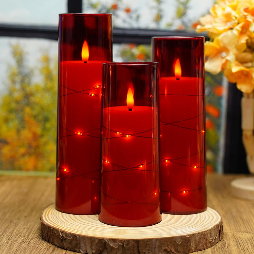Flickering Flameless LED Candles, 9 Pcs with Embedded Star String, Acrylic LED Pillar Candles with Remote, Suitable for Home Decoration (Grey) - 7DAY'S