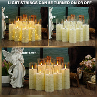 Flickering Flameless LED Candles, 9 Pcs with Embedded Star String, Acrylic LED Pillar Candles with Remote, Suitable for Home Decoration (Grey) - 7DAY'S