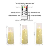 Flickering Flameless LED Candles, 9 Pcs with Embedded Star String, Acrylic LED Pillar Candles with Remote, Suitable for Home Decoration (Grey) - 7DAY'S