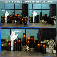 Flickering Flameless LED Candles, 9 Pcs with Embedded Star String, Acrylic LED Pillar Candles with Remote, Suitable for Home Decoration (Grey) - 7DAY'S