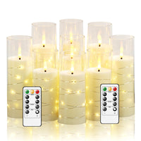 Flickering Flameless LED Candles, 9 Pcs with Embedded Star String, Acrylic LED Pillar Candles with Remote, Suitable for Home Decoration (Grey) - 7DAY'S