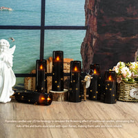 Flickering Flameless LED Candles, 9 Pcs with Embedded Star String, Acrylic LED Pillar Candles with Remote, Suitable for Home Decoration (Grey) - 7DAY'S