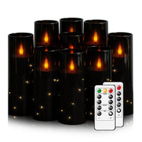 Flickering Flameless LED Candles, 9 Pcs with Embedded Star String, Acrylic LED Pillar Candles with Remote, Suitable for Home Decoration (Grey) - 7DAY'S